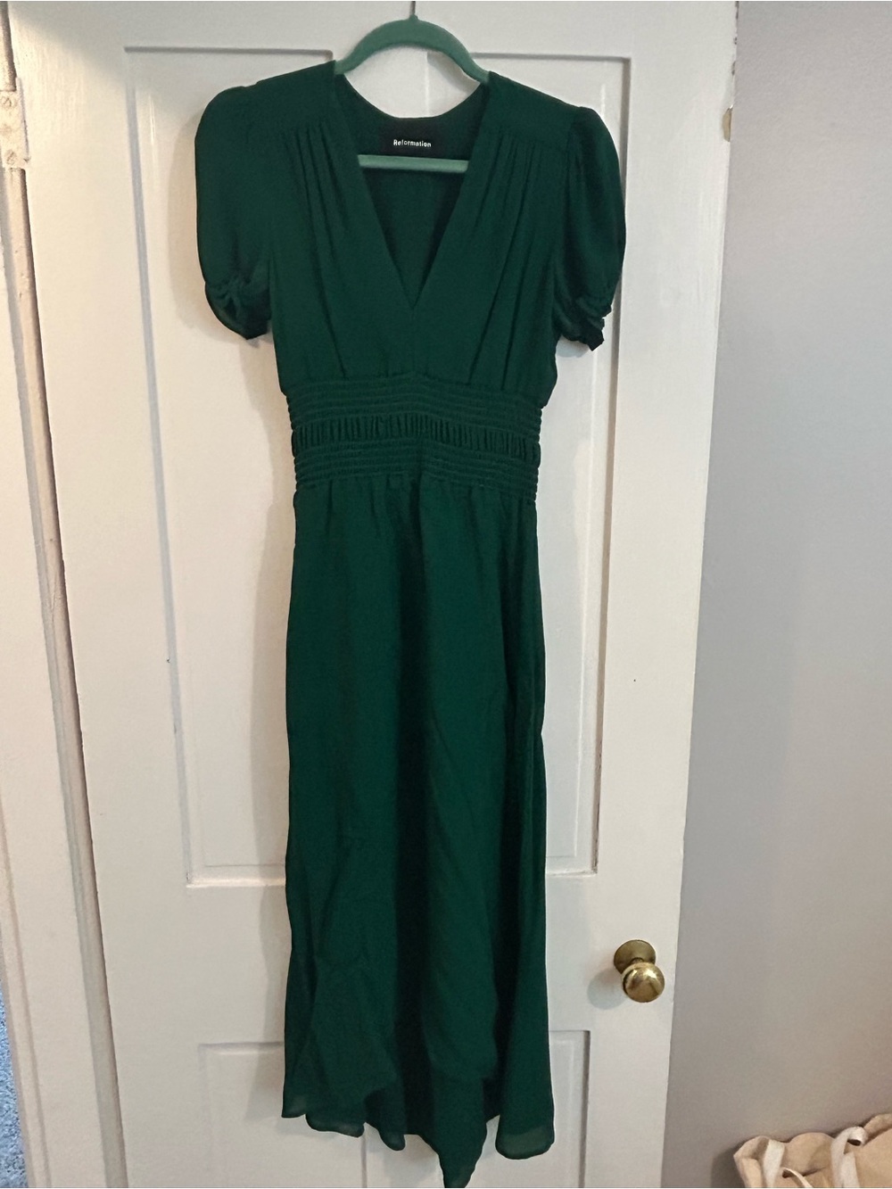 Reformation - Emerald Green V-Neck Midi Dress